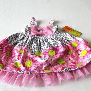 Penelope Mack Baby Girl 2 Piece Floral Dress With Tulle Bows Size 12 Months NWT